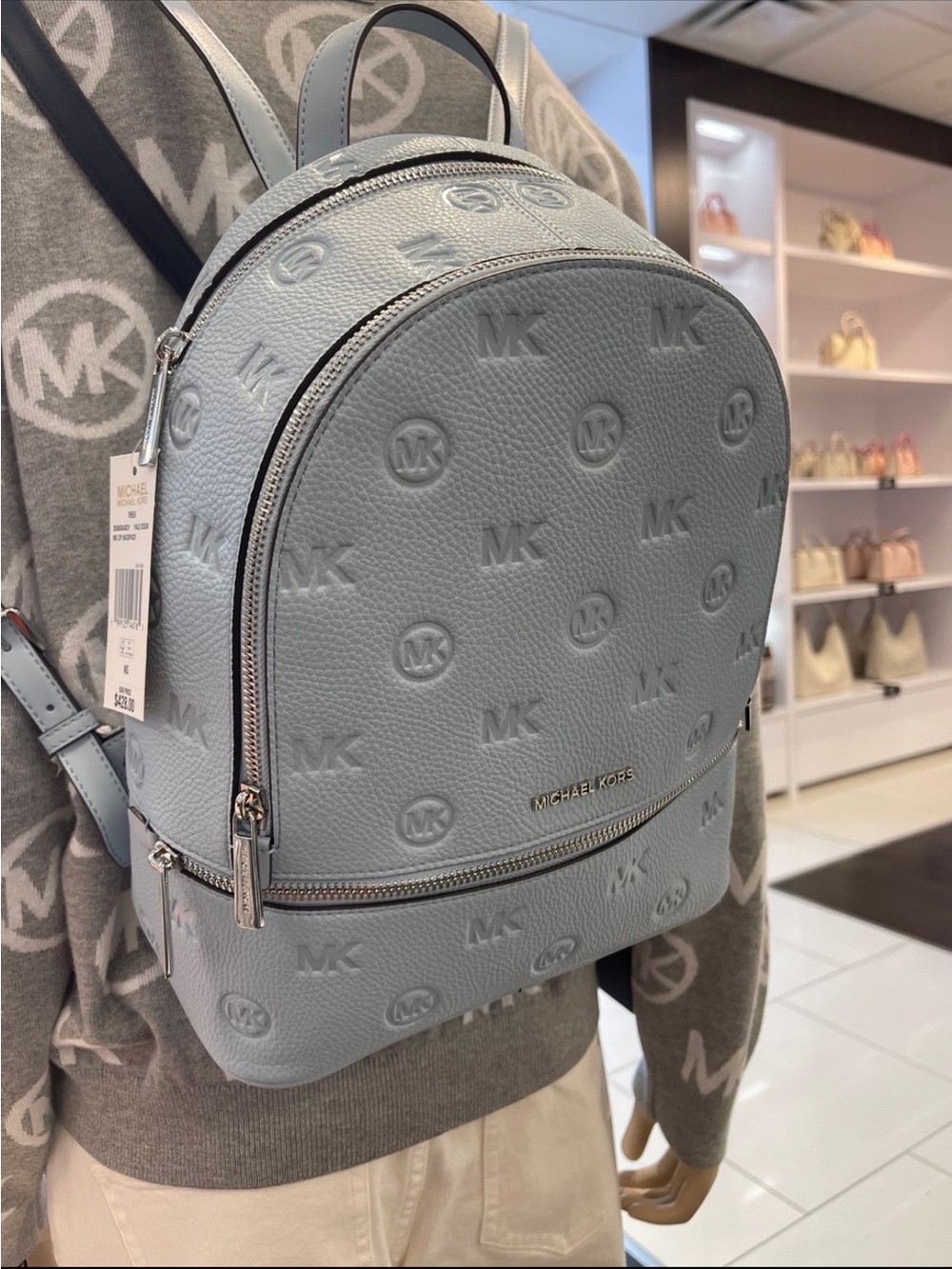 Michael Kors Rhea Medium Zip Logo Debossed Backpack
Pale Ocean 
NWT - Picture 13 of 16